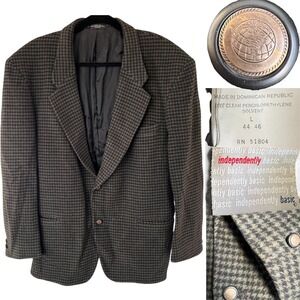 Vintage Independently Basic Men's Green Wool Houndstooth Blazer Jacket Size L
